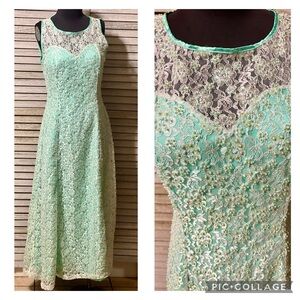 Vintage Lace 1960’s Tiffany Blue Heavily Beaded Tea Formal Evening Dress